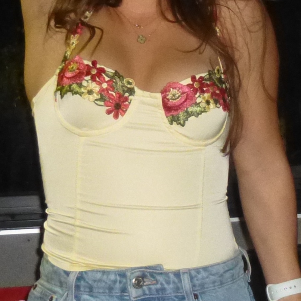Yellow, floral Bustier Top